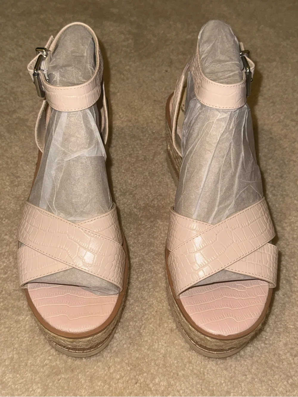 Vince Camuto Pink Croc-Embossed Wedge Sandals - Picture 2 of 5